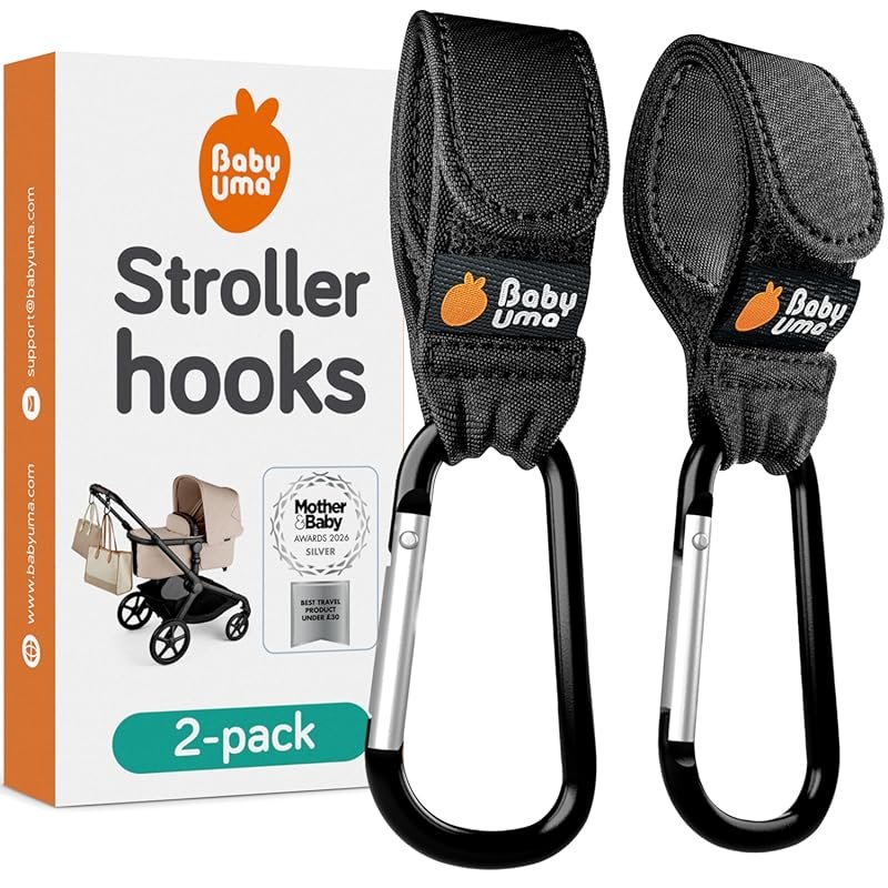 Baby Uma 2-Pack Universal Stroller Hooks, Non-Slip Bag Clips with One-