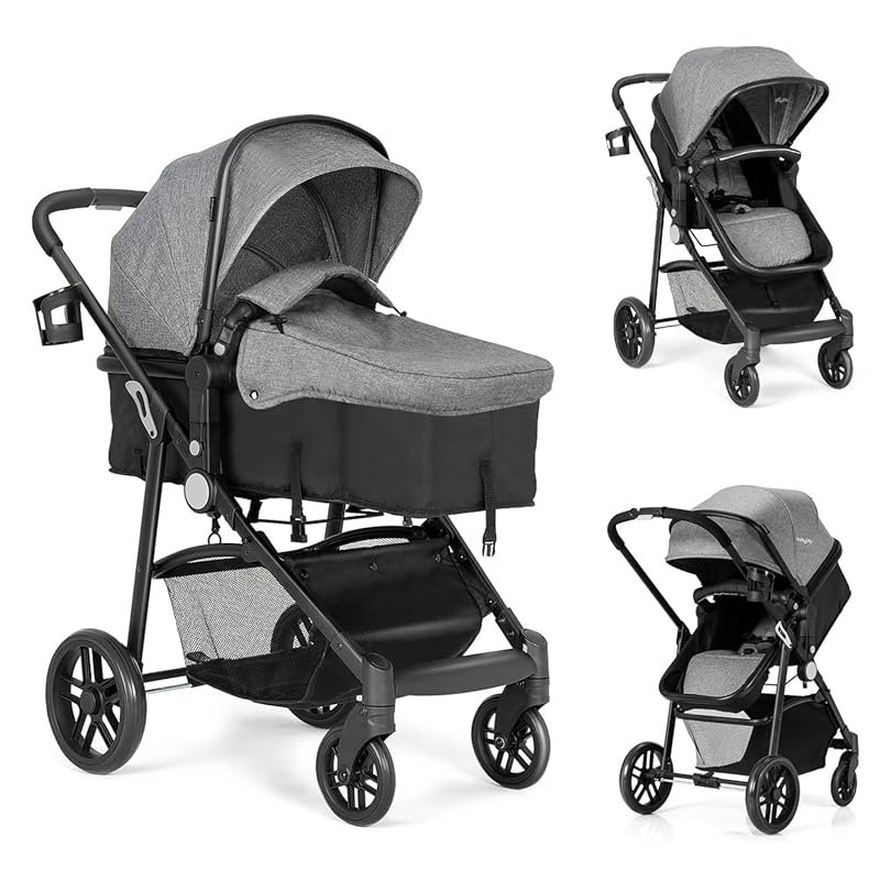 BABY JOY 2-in-1 Baby Stroller, Convertible Bassinet Pushchair with Foo