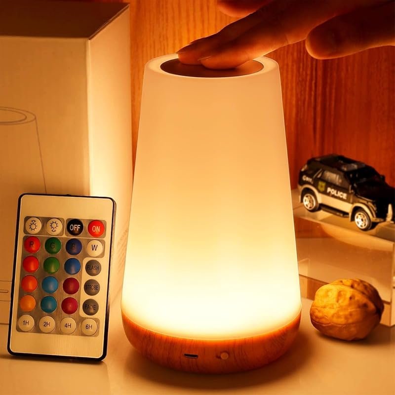 THAUSDAS Dimmable Touch Night Light, Portable Bedside Lamp with 13 RGB