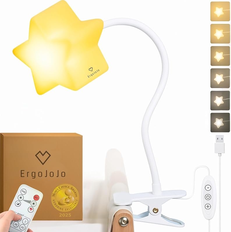 LED Clip-On Star Light, Warm Dimmable Reading Lamp for Bassinet, Nurse
