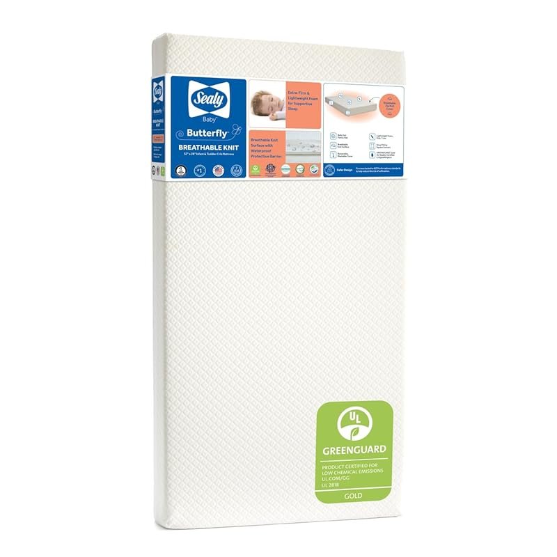 Sealy Baby Butterfly Knit Breathable Crib Mattress, GREENGUARD Gold, M