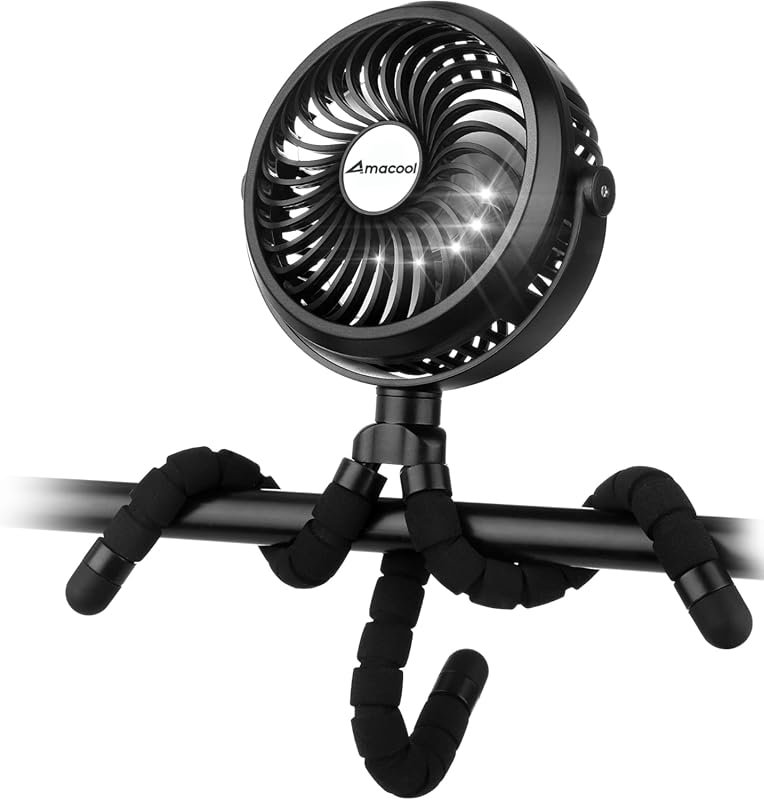 AMACOOL Battery Operated Stroller Fan, Rechargeable Clip-On Baby Trave