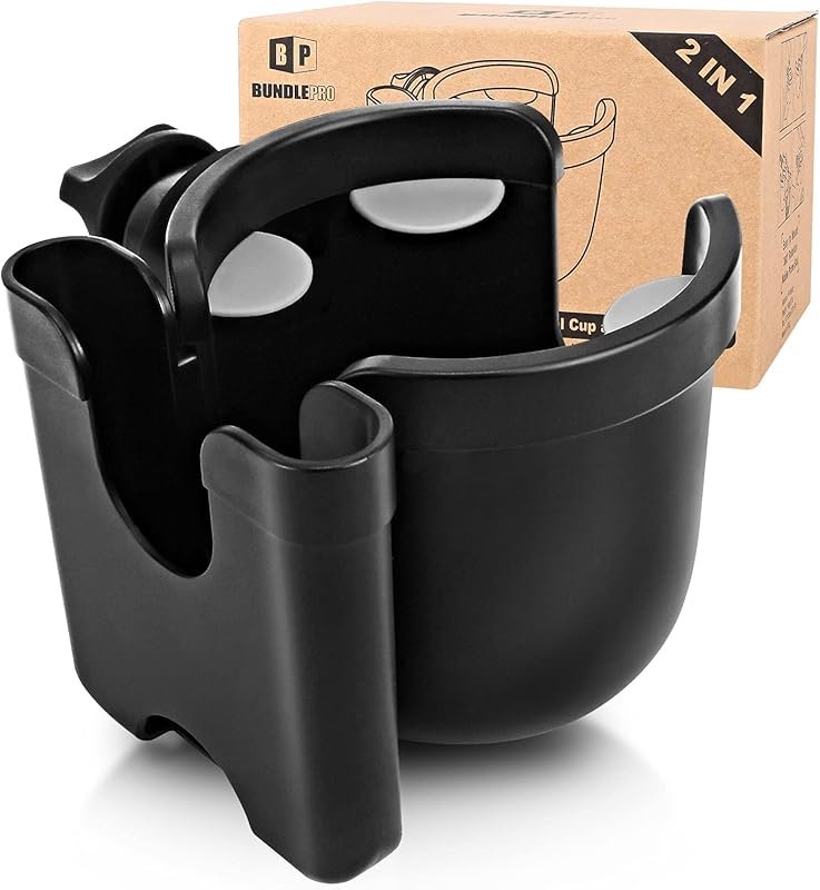 Universal 2-in-1 Stroller Cup Holder with 360° Rotating Phone Case