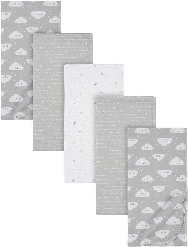 Gerber Cotton Flannel Receiving Swaddle Blankets, Clouds Grey, 5-Pack 