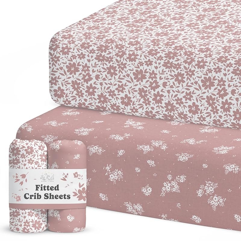 Neutral Crib Sheets 2-Pack, Soft Organic Cotton Blend Fitted Sheets fo