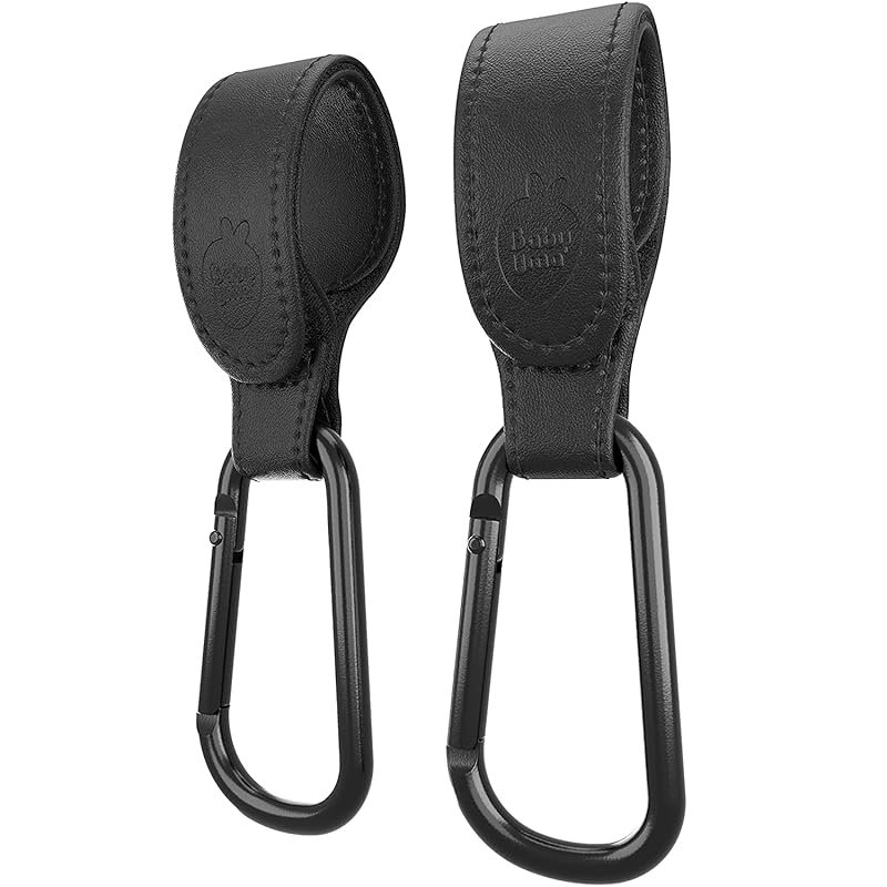 Baby Uma Faux-Leather Stroller Hooks, Adjustable Non-Slip Clips, 11 lb