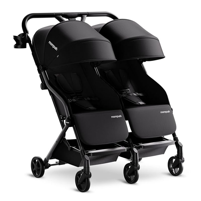 Mompush Lithe Lightweight Side-by-Side Double Stroller with One-Step F