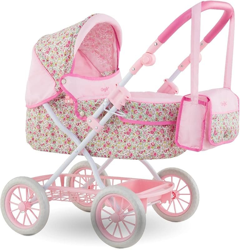Corolle Foldable Baby Doll Stroller with Carriage Design, Pink Pram fo