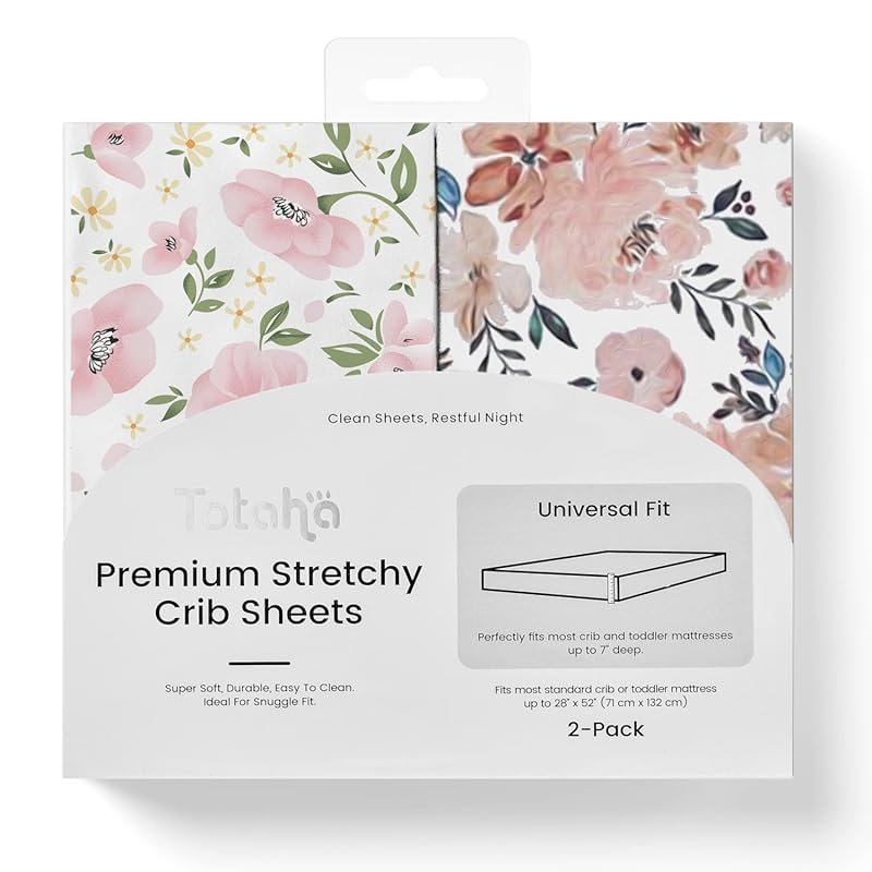 TotAha Stretchy Crib Sheets 2-Pack, Hypoallergenic Silky Soft Jersey K
