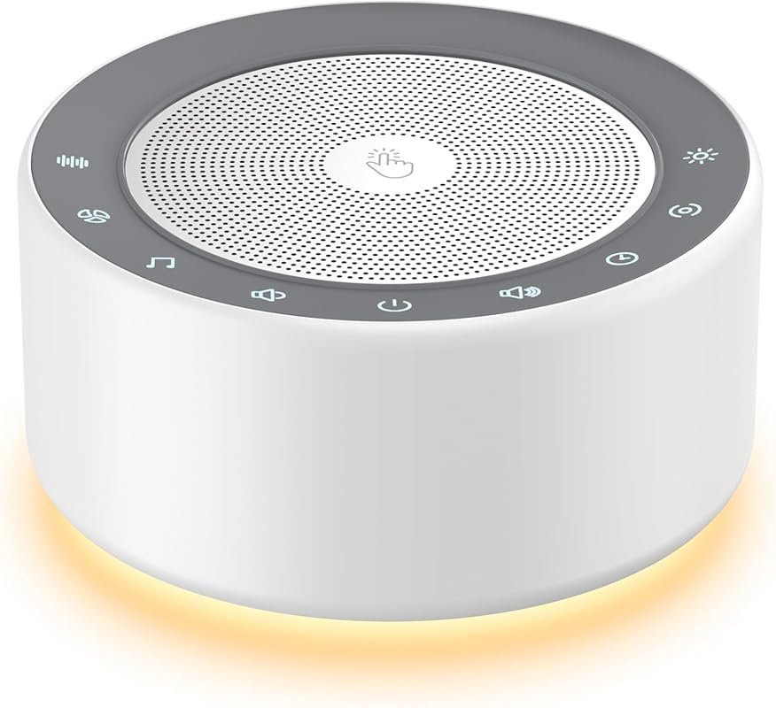 Kipcush White Noise Machine with Night Light, 30 Sounds, 8 Color Light