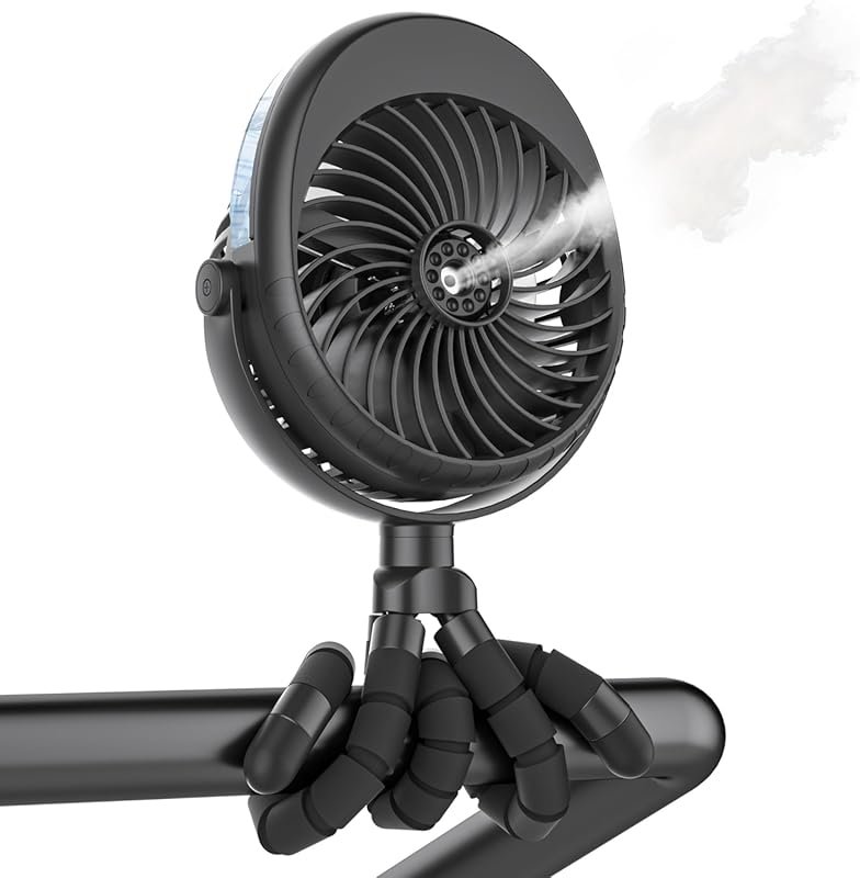 2026 Upgraded Misting Baby Stroller Fan, Rechargeable Clip-On Fan with