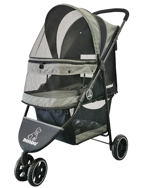 ROODO 3-Wheel Dog and Cat Stroller, Lightweight, Foldable, Compact, Al