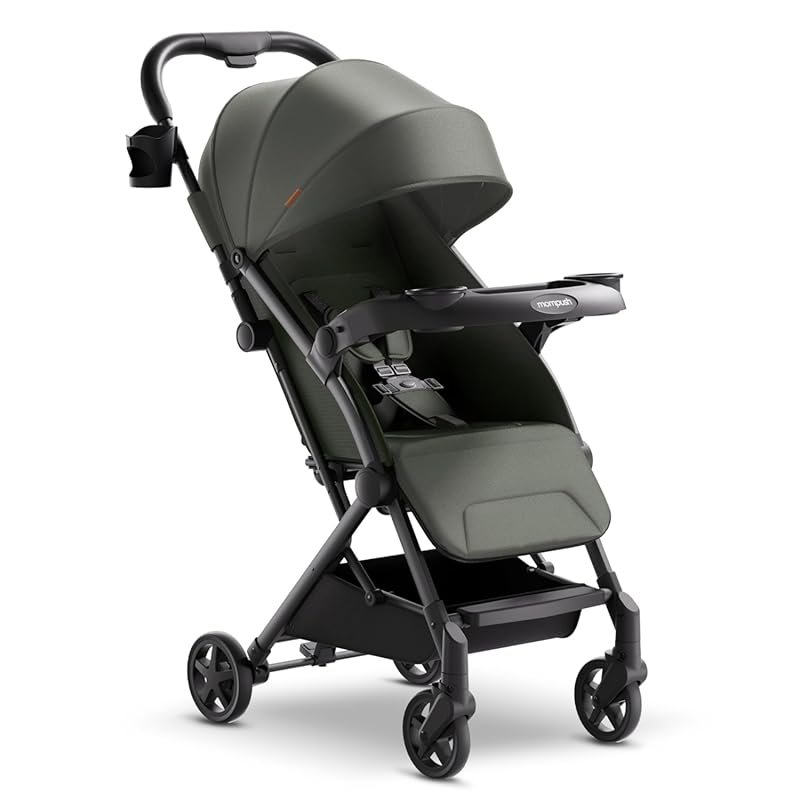 Mompush Lithe V2 Lightweight Travel Stroller, One-Hand Fold, Snack Tra