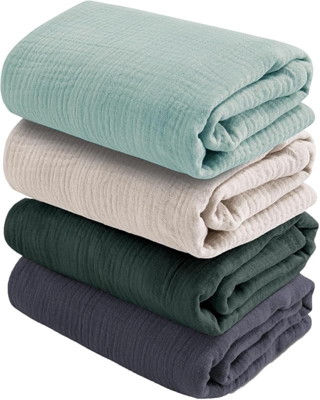 CottCare Baby Muslin Swaddle Blankets, 4-Pack Breathable Soft Silky Co