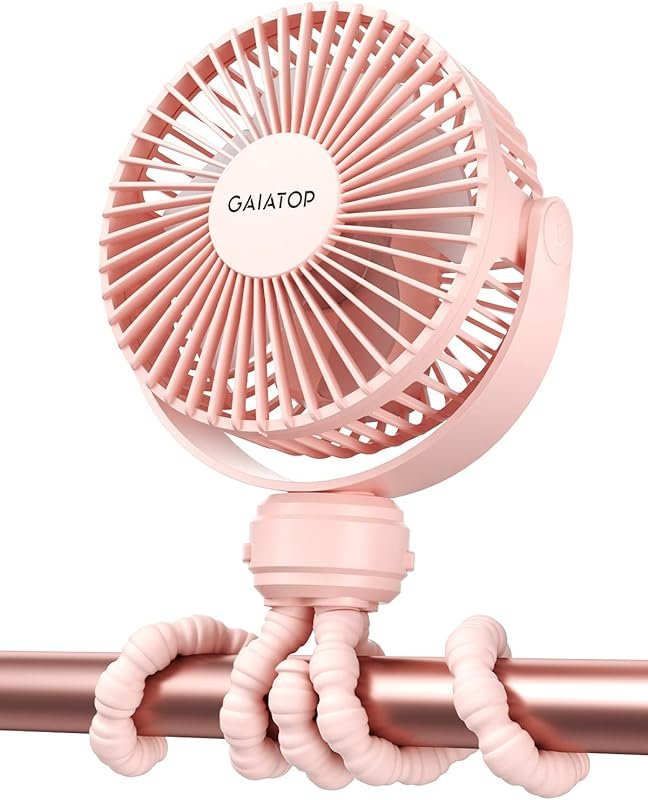 Gaiatop Mini Portable Stroller Fan, Rechargeable 3-Speed Clip-On with 