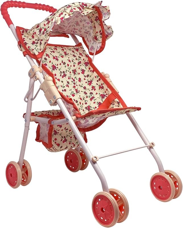 My First Baby Doll Stroller for Toddlers with Canopy, Seatbelt, and St