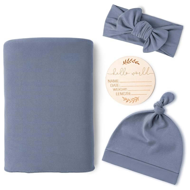 Konssy Baby Girl Newborn Swaddle Blanket Set with Matching Headband an