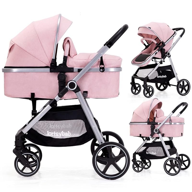 Lortsybab 2-in-1 Folding Baby Stroller with Reversible Seat, Pink