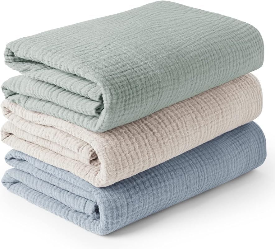 Konssy Muslin Swaddle Blankets, 3-Pack Soft Breathable Newborn Receivi