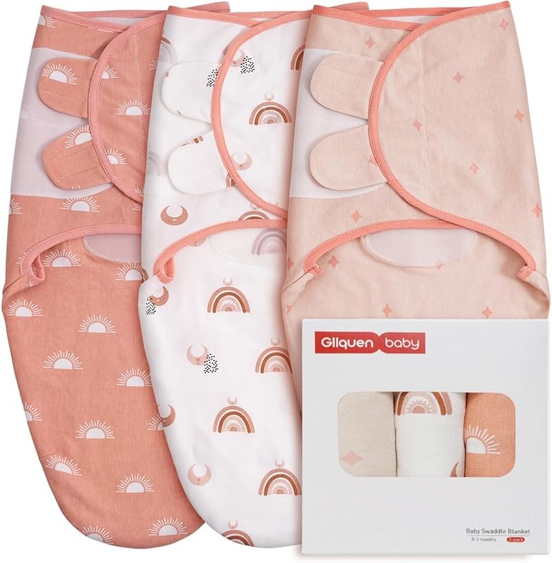 GLLQUEN BABY Organic Baby Swaddle Sleep Sacks, 3-Pack Newborn Swaddles