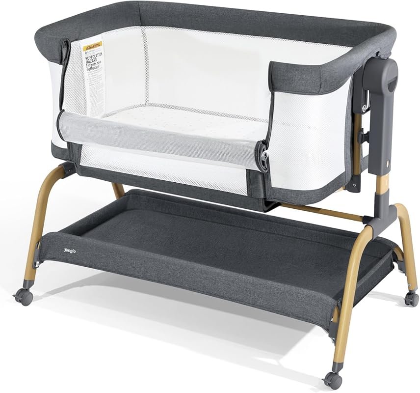 Jimglo 3-in-1 Baby Bassinet Bedside Sleeper with Mattress, Wheels, Adj