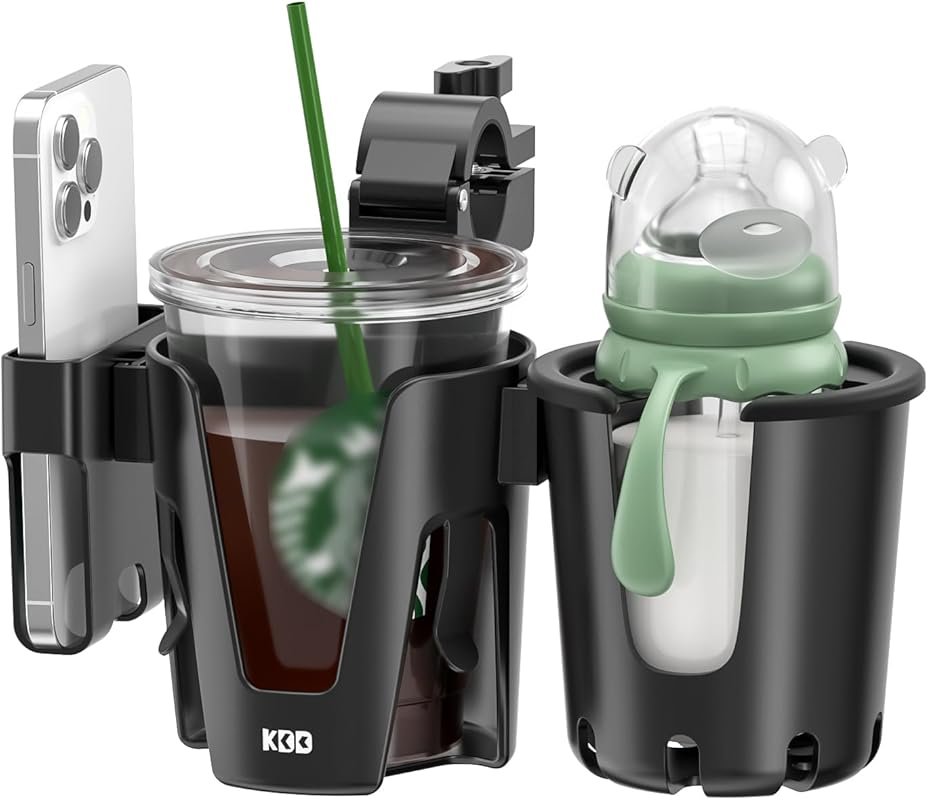 KDD 3-in-1 Stroller Cup Holder with Phone Holder and 360° Rotation