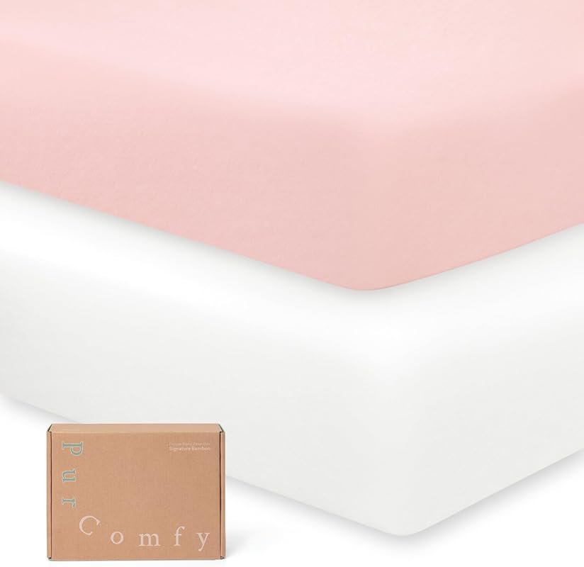PurComfy Bamboo Viscose Crib Sheets 2-Pack, Hypoallergenic Breathable 