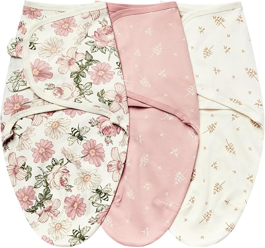 Adjustable Cotton Baby Swaddle Wraps, Soft Floral Sleep Sacks for Newb