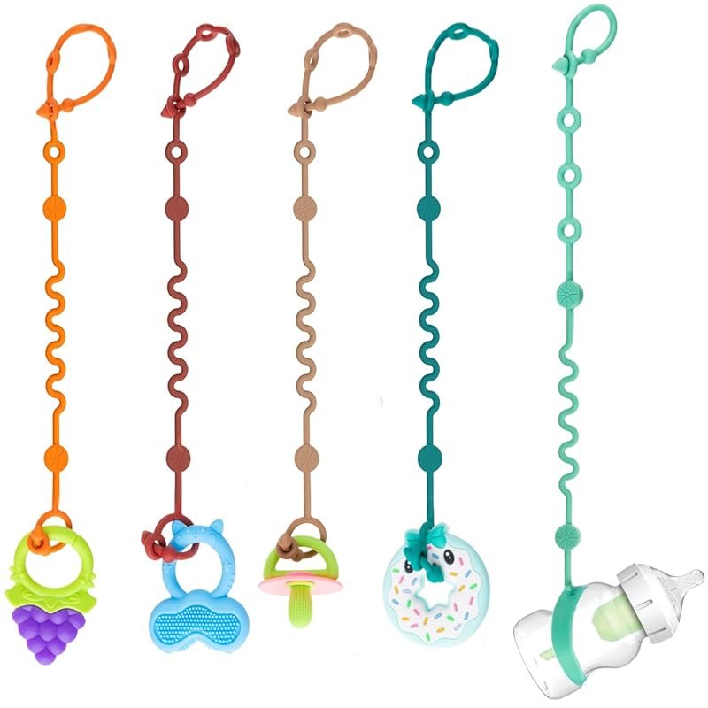 LittleHugs 5-Pack Adjustable Baby Toy Straps, Silicone Pacifier Tether