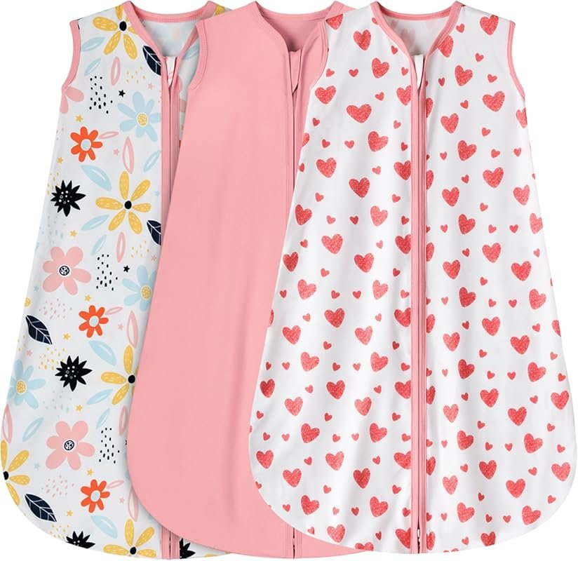BSTOPPT Baby Sleep Sack, 0-6 Months, 3-Pack Rayon Cotton 0.3 TOG 2-Way
