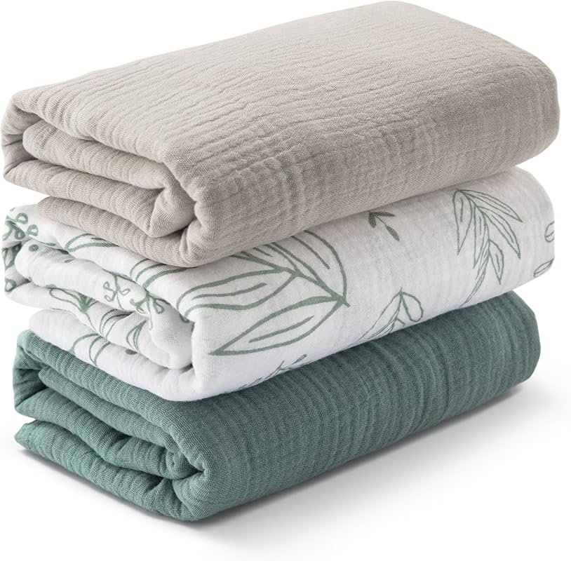 3-Pack Muslin Swaddle Blankets, Soft Breathable 38x40 Receiving Blanke