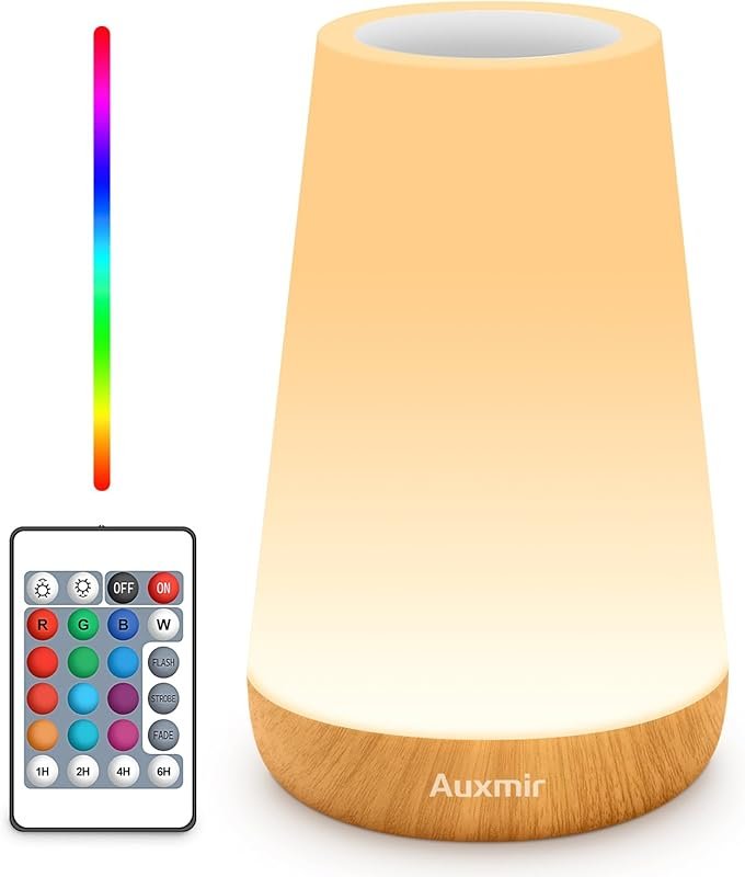 Auxmir Rechargeable LED Night Light, Touch and Remote Bedside Lamp wit