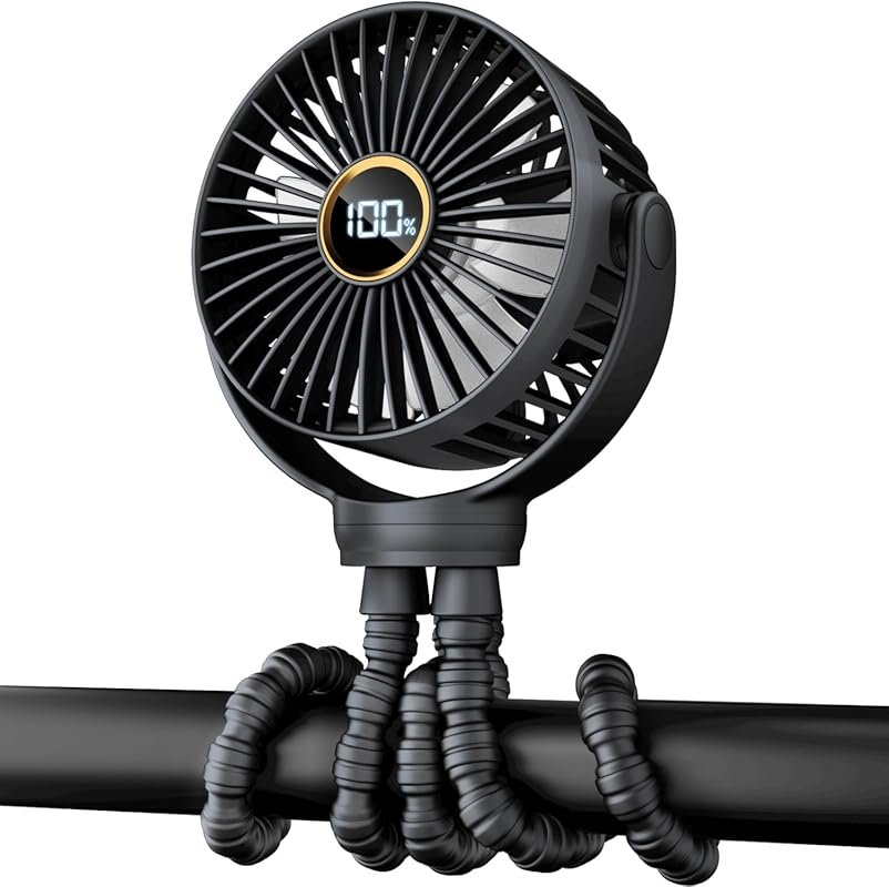 Portable Mini Stroller Fan, Rechargeable 3-Speed Clip-On Fan with 360°
