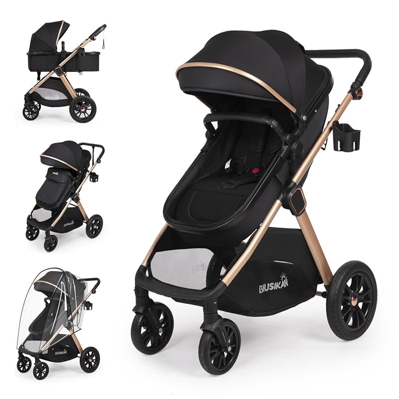 6-in-1 Convertible Baby Stroller with Bassinet, Footmuff, Rain Cover, 