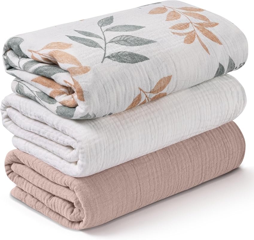 Muslin Swaddle Blankets, 3-Pack Soft Breathable Receiving Blankets for