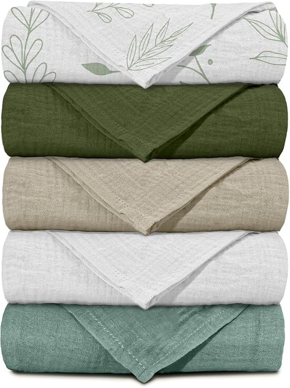 Muslin Receiving Blankets, 5-Pack Neutral Breathable Swaddle Wraps for