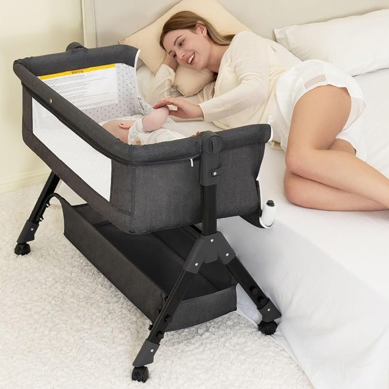 BCOL 3-in-1 Baby Bassinet Bedside Sleeper with Wheels, Mosquito Net, A