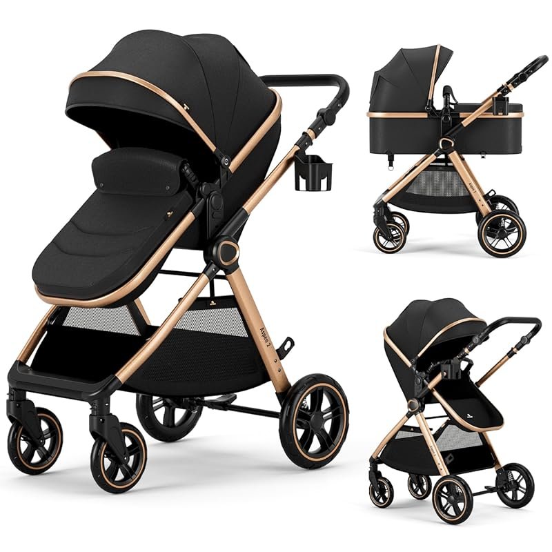 Accombe 2-in-1 Baby Stroller, Convertible Bassinet Pushchair for Newbo