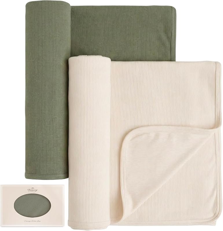 Konssy Ribbed Knit Baby Blankets, 2-Pack Stretchy Lightweight Swaddles
