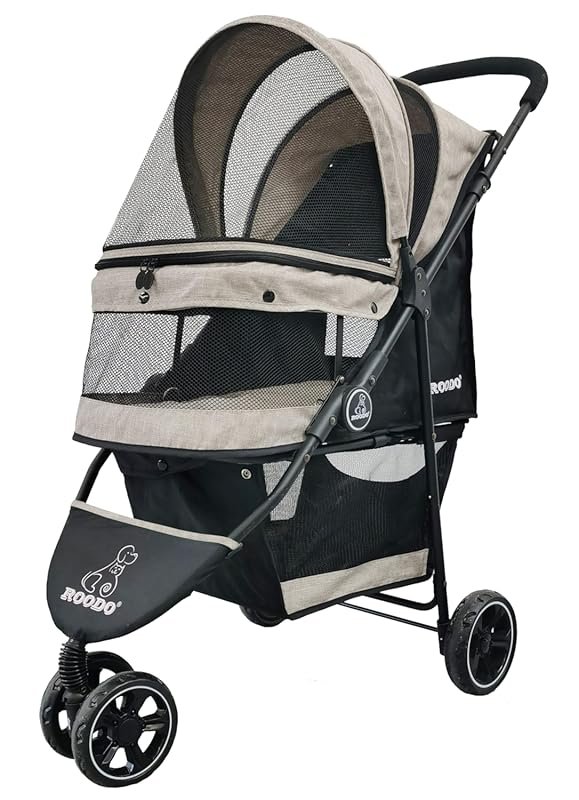 ROODO 3-Wheel Dog and Cat Stroller, Lightweight, Foldable, Compact, Al