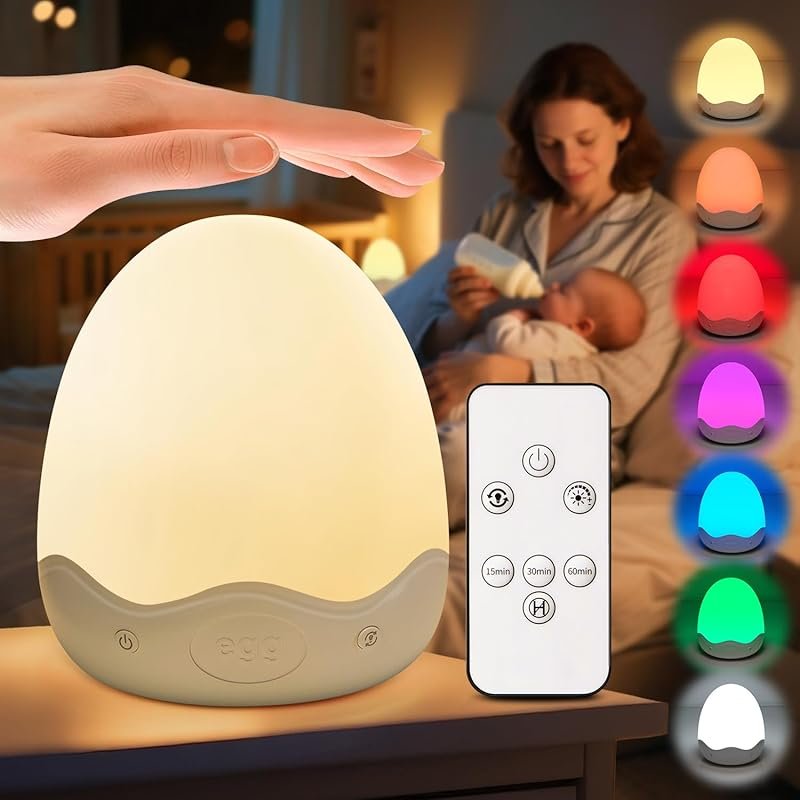 Rechargeable Egg Baby Night Light, 10 Brightness 10 Colors Touch Remot