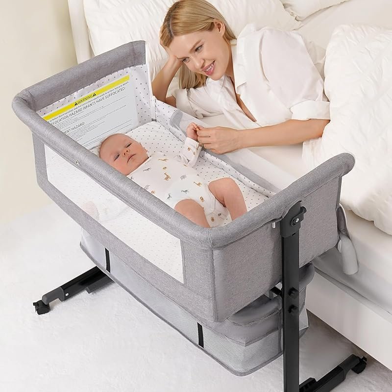 Semphis 3-in-1 Baby Bassinet Bedside Sleeper with Rocking Mode, Mesh,