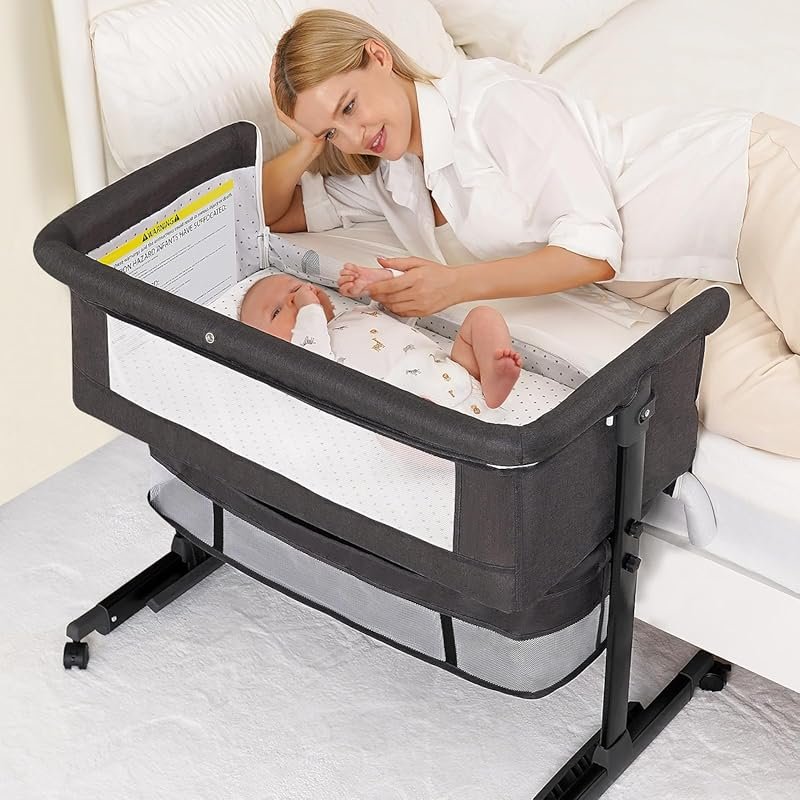 3-in-1 Baby Bassinet Bedside Sleeper with Wheels, Mesh Sides, Rocking 