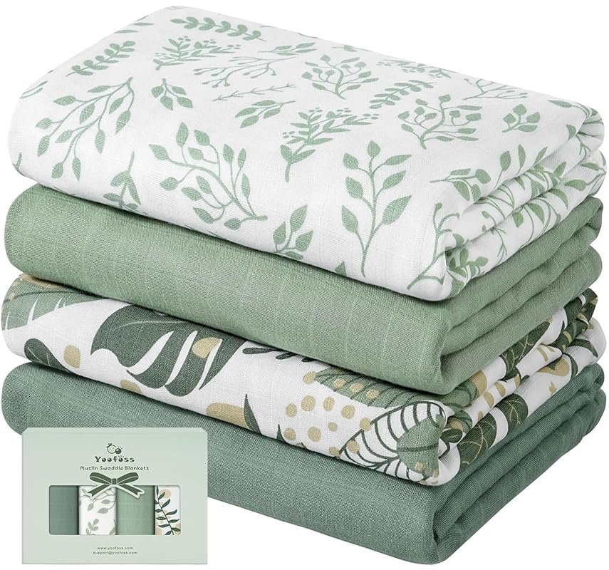 Yoofoss Organic Muslin Swaddle Blankets, 47 x 47 Inches Soft Breathabl