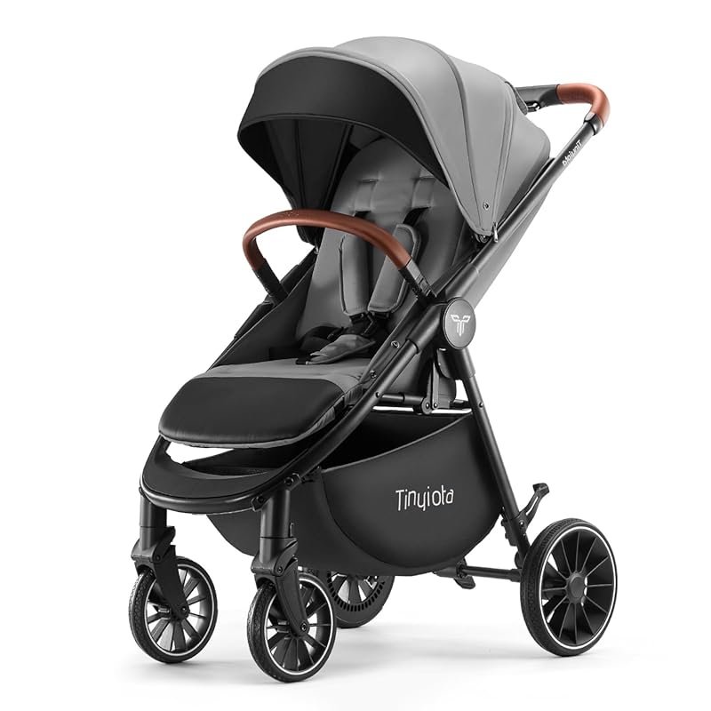 Tinyiota Baby Stroller with UPF 50+ Canopy, Leather Handle, Lie-Flat S