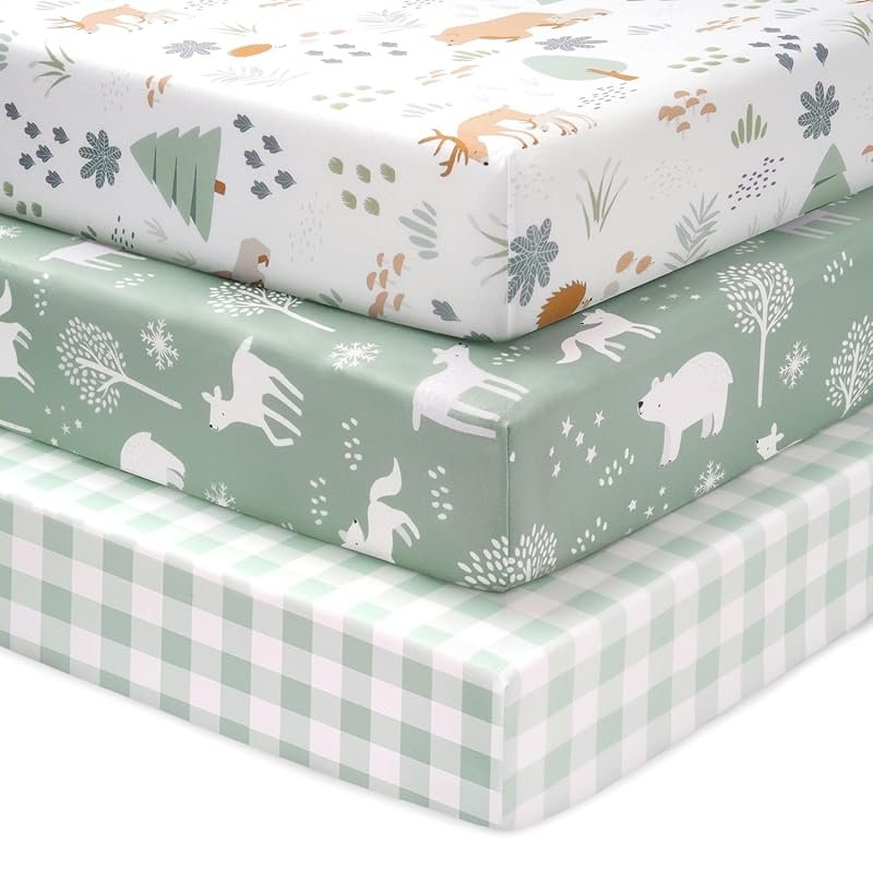 Baby Crib Sheets 3-Pack, Ultra Soft Microfiber Fitted Sheets for Stand