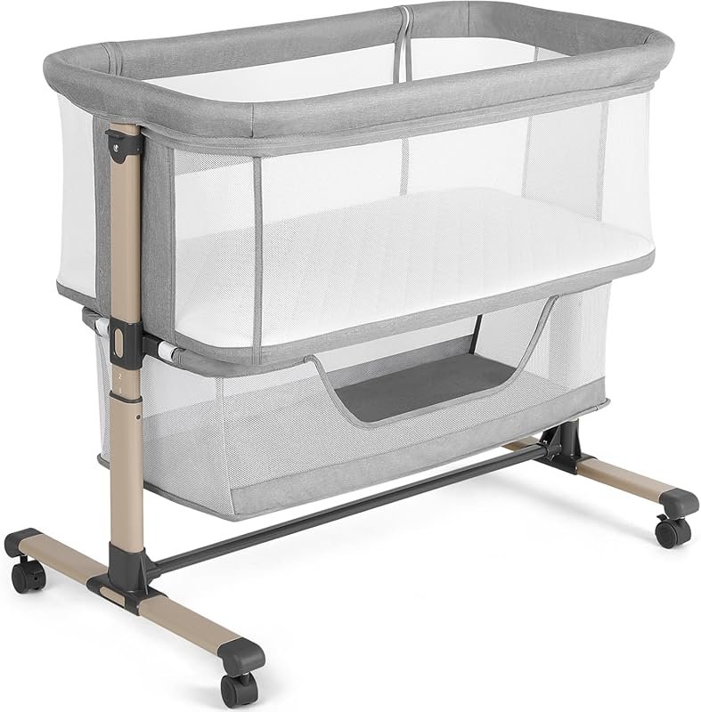 Cowiewie Portable Baby Bassinet Bedside Sleeper with Breathable Design