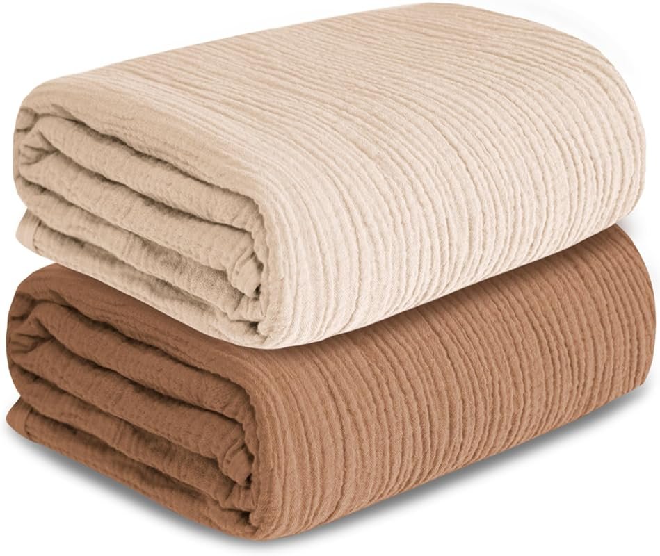 Muslin Swaddle Blankets, 2-Pack Soft Breathable Receiving Blankets for