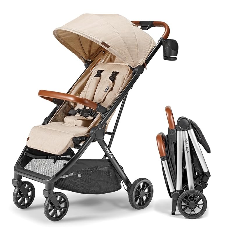 Bombi Bēbee V2 Lightweight Baby Stroller with Vegan Leather, One-Hand 