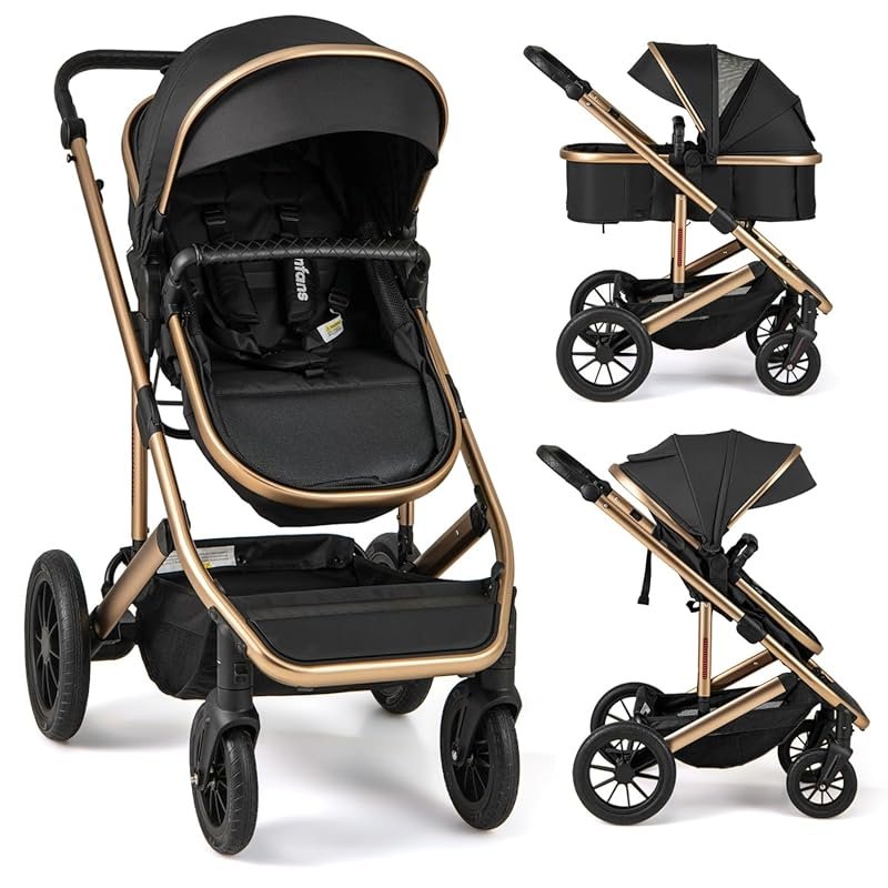 INFANS 2-in-1 Convertible Baby Stroller with Bassinet, Reversible Seat